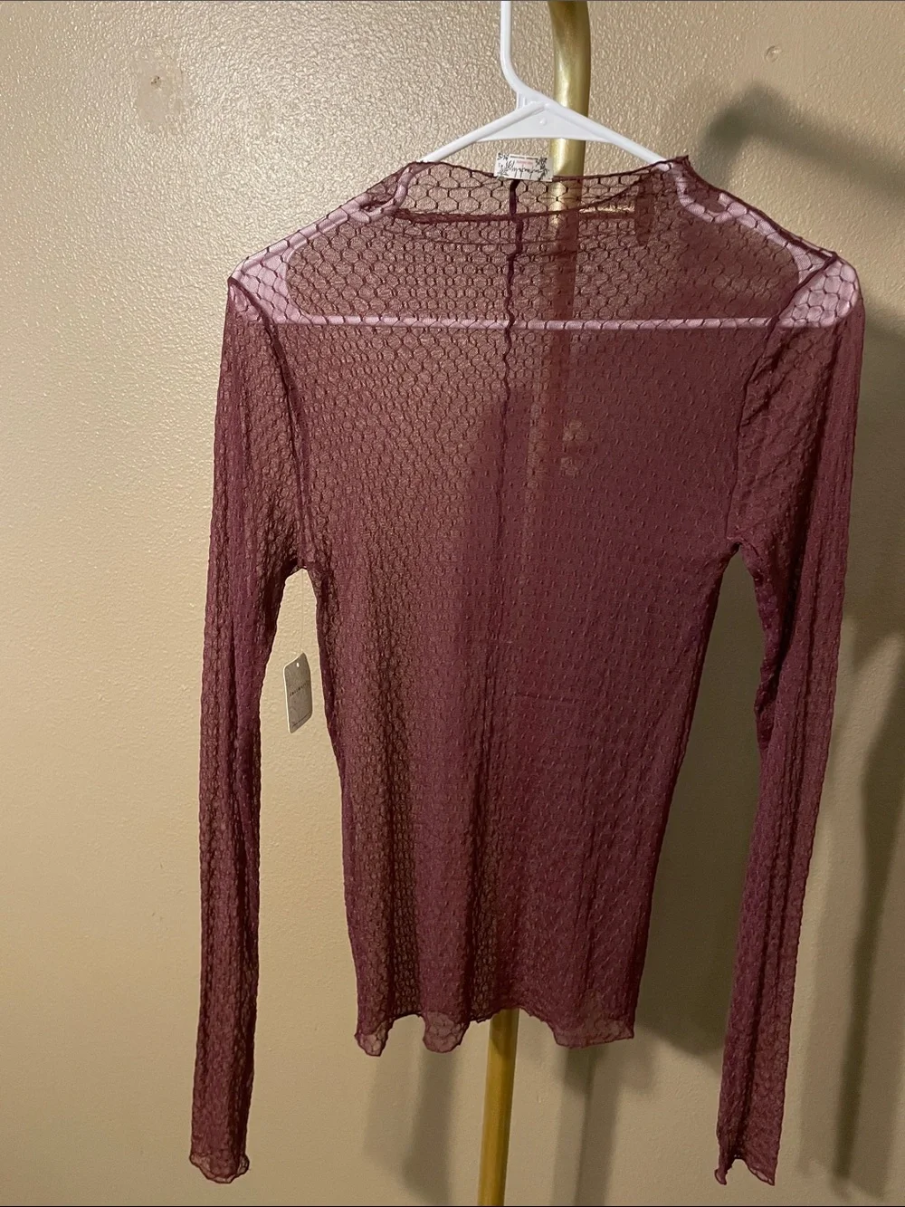NWT Free People Burgundy Sheer Long Sleeve Layering Top